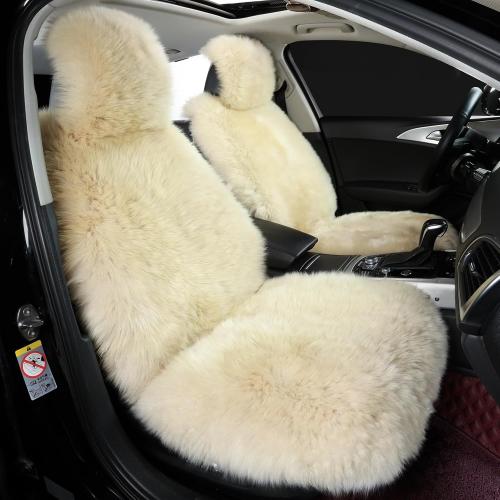 OGLAND 2 Pack Fluffy Sheepskin Car Seat Cover-Fuzzy Fur Auto Cushion for Universal Automotive Protector (Linen Color, 2 Pcs Front Seat Cover)
