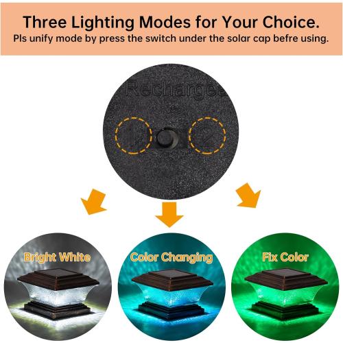 HUYIENO Solar Post Cap Lights Outdoor LED Lighting Deck Fence Light Two Modes Warm White/7 RGB Color Changing Suitable for 4x4 5x5 Wooden Posts (Brushed Copper, 8pk), HY1238