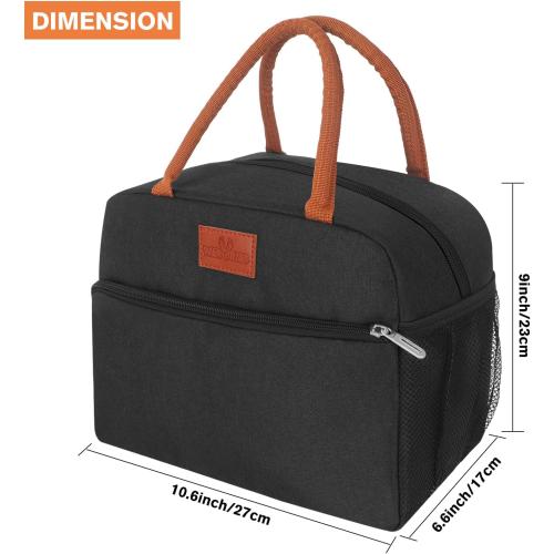 CCidea Lunch Bag for Women/Men, Insulated Lunch Box Bag for Women Adult Men, Small Leakproof Lunch Tote Bag, Reusable Lunch Cooler bag Container for Work/Office/Picnic/Travel -Black