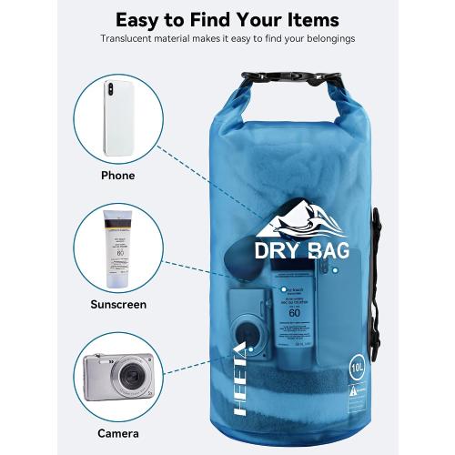 HEETA Dry Bag Waterproof Backpack with Phone Case 5L/10L/20L/30L/40L | Roll Top Lightweight Dry Storage Bag for Women Men, Travel Boating Kayaking Paddle Board Camping Beach Essentials Accessories