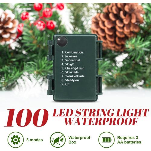 Pre-lit Christmas Garland 9FT with 100 Warm Lights, Battery Operated Xmas Garland with Pine Cedar Cones & Red Berries, Christmas Decoration for Mantle Fireplace Stair Railing Porch