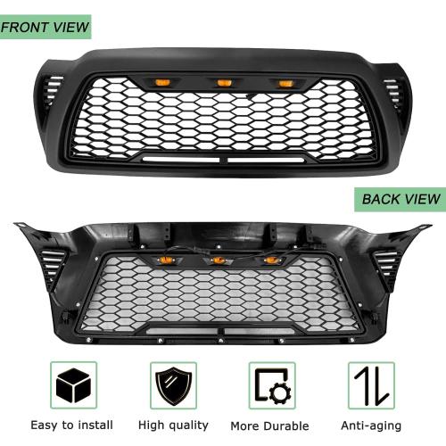 MATMACRO Mesh Grille Compatible For Toyota Tacoma front grill with 3 LED Lights 2005 2006 2007 2008 2009 2010 2011