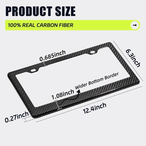 Real Carbon Fiber License Plate Frame, 100% Pure Carbon Fiber Frame, Black License Plate Holder Cover with Screw Caps, Anti-Vibration Pads, (Twill 2 Hole)