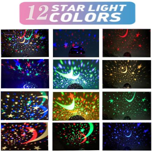 Borelor Star Night Light for Kids, 12 Color Changing Lights Modes with USB Cable, 360°Rotating Moon Star Projector Desk Lamp for Bedroom Party Decor & Girls Birthday Gift (Black)