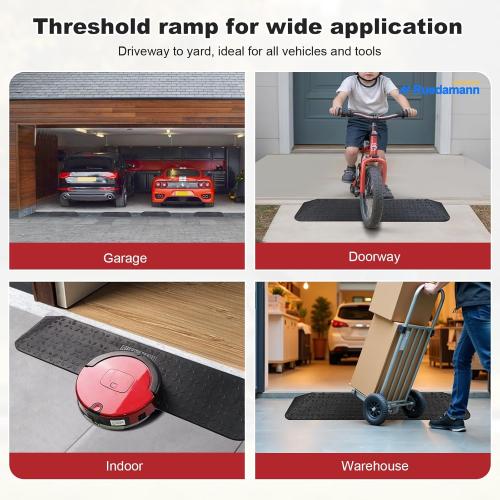 Ruedamann 1 Rise Rubber Threshold Ramp, 42.9 Wide Wheelchair Ramp, 2200 Lbs Capacity, Entry Ramp with Non-Slip Surface, for Wheelchairs, Scooter, Power Chairs, Driveways, Curb