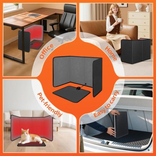 Under Desk Heater Foldable, Quiet Space Heater for Office with Timer, 8 Temp Levels, Auto Shut Off, Energy Efficient, Portable Foot Warmer
