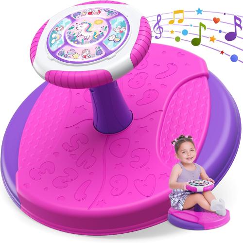 Unicorn Sit and Spin Toys for Toddlers 1-3 Girls, 360° Toddler Spinning Seat with LED Lights and Music, Sensory Toys Birthday for Kids 3-5