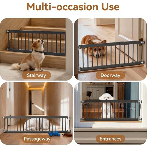 Short Dog Gate,18-45 Adjustable Extra Wide Metal Dog Gate to Step Over, 10 Tall Small Pet Gate with 3 Extension Kits for Doorway、Stair.