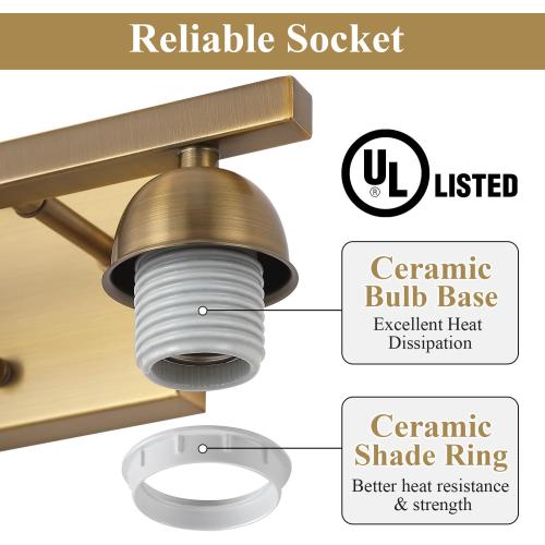 Mecgirn Milk Glass Vanity Lights for Bathroom, 2 Light Antique Matte Brass Bathroom Vanity Light Fixtures Over Mirror, Ceramic E26 Sockets Wall Mounted