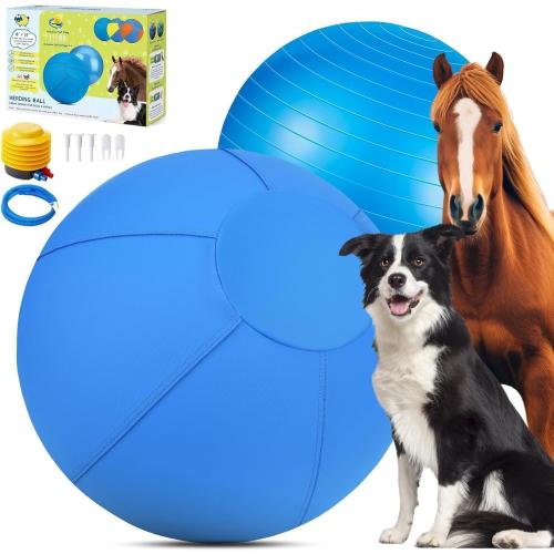 Herding Ball for Dogs and Horses,18 Jolly Ball for Dogs, Dog Herding Balls for Australian/German Shepherd, Improved Bite-Resistant, Agility Training Equipment Reinforced Sewing Dog Toys - Blue Medium