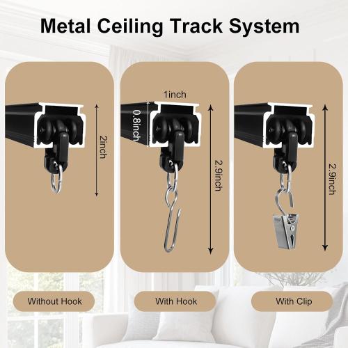 MaKefeile Ceiling Curtain Track, Heavy Duty Curtain Tracks System for Room Divider, Wall Mount Sliding Curtain Rail with Clip and Hooks Set for Living Room, Bedroom, Shower, Outdoor, Black, 3ft-6ft