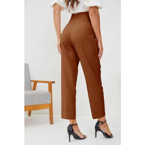 Women's High Waisted Business Trousers Straight Leg Pleated Office Slacks Pants