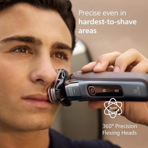 Philips Norelco Shaver i9000, Wet & Dry Electric Shaver, Taubenblau, SenseIQ Technology, Triple Lift & Cut System, 360 Rotating Dual SteelPrecision Precision Blades, Beard Styler, Model X9001/91