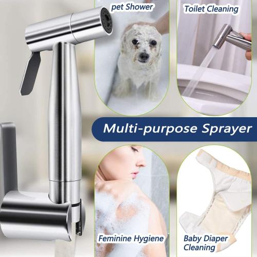 Silver Handheld Bidet Sprayer Toilet Kit - Water Tank Hook and 59in ABS Flexible Telescopic Hose