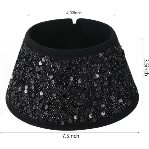 7.5 Inch Glittering Christmas Tree Collar, Sequin Rustic Mini Tree Skirt Base Cover for Small Tabletop Trees, Holiday Home Decor Gift, Black