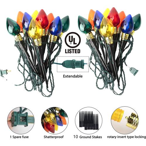 Brightown C9 Christmas Pathway Lights Outdoor-17.4 Ft 10 Lights C9 Walkway Lights Waterproof for Ground Sidewalk Driveway Yard Outdoor Christmas Decorations
