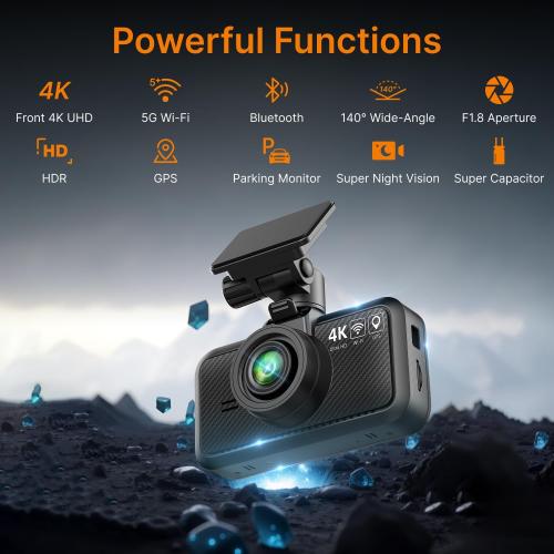 Miofive Dash Cam Front – 4K UHD Dash Camera for Cars, Built-in Bluetooth, 5G Wi-Fi, GPS, 3 IPS Screen, Night Vision, 140° Wide Angle, HDR, 24-Hour Parking Mode, G-Sensor(S1)