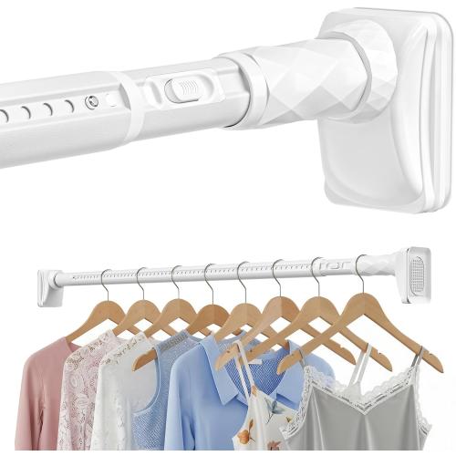 Closet Rods For Hanging Clothes,41-126 In(3-10ft) Extra Long Tension Rod For Closet,Adjustable Rod Without Drilling 33lb Heavy Duty Closet Rods Diameter 1.26in-One-Bond Stretching,White