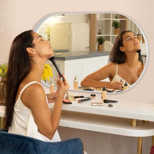 Oval Bathroom Mirror, 22x30 Inch White Oval Wall Mirror with Metal Deep Frame, Mirrors for Wall Decor, Vanity, Entryway, Living Room, Horizontally/Vertically