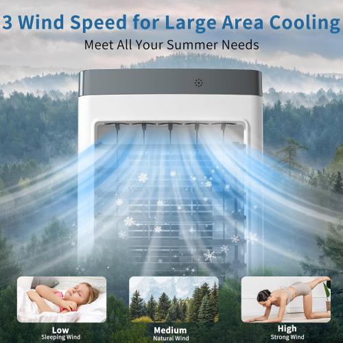Portable Air Conditioners, Evaporative Air Cooler [40Hrs Lasting], Portable ac Unit w/ 2 Gal Water Tank & 3 Speeds, Personal Air Cooler with Remote, Fast Cooling Windowless Air Conditioner for Room