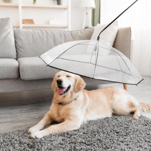 Pet Dog Transparent Umbrella, Clear Folding Adjustable Leash, Keeps Pet Dry in Rain (C Hook)