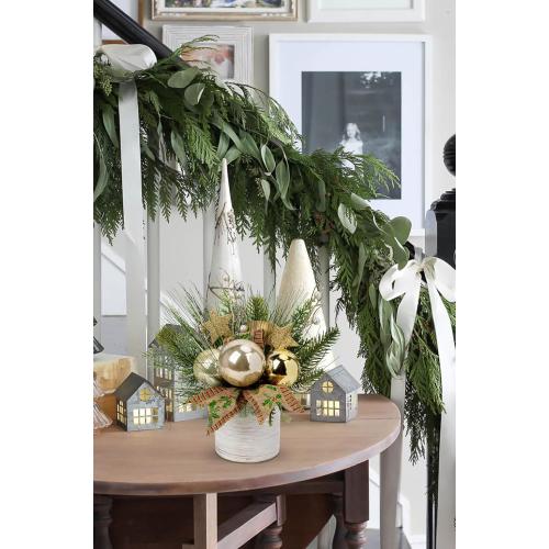Hollyone Small Christmas Table Centerpiece 10' Artificial Mini Tabletop Christmas Potted Plant with Gold Ball Ornaments for Home Office Arrangement Centerpieces Indoor