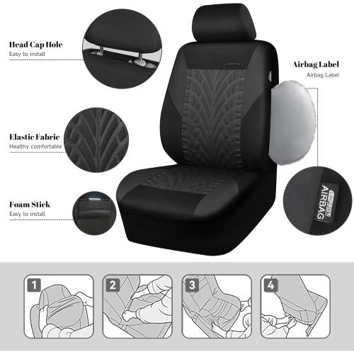 CAR PASS Car Seat Covers Full Sets, Front & Split Rear Bench for Car, 3D Tyre Embossed Automotive Interior Covers, Airbag Compatible, Quick Setup Universal Fit Seat Covers for Car, SUV(Charcoal)