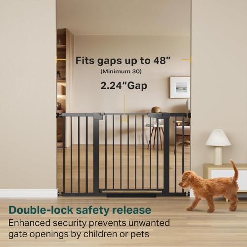 Cumbor 30-48 in Baby Gate for Stairs, Auto Close Dog Gate Indoor, Black | Mom's Choice Awards Winner, Double Lock Safety for Doorways, One-Hand Open Child Gate for Toddlers & Pets, Pressure Mounted