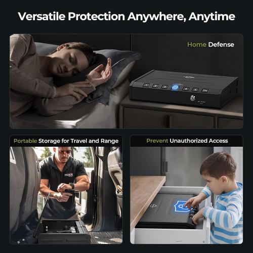 ONNAIS Large Biometric Gun Safe - Fingerprint Pistol Safes with Internal Light, Three Unlock Methods, and Emergency Power Supply, Gun Lock Box for Home, Nightstand, Bedside, and Car Use