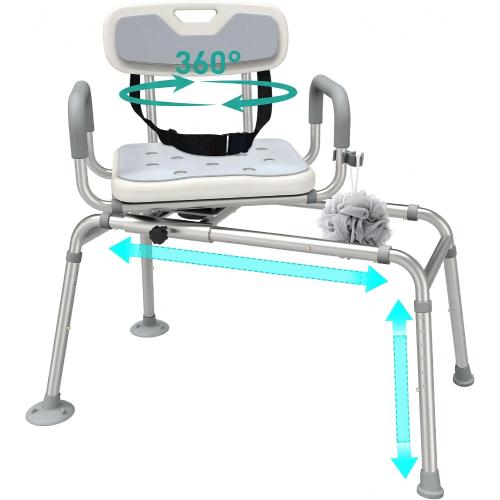 UNILEAF Tub Transfer Bench with Swivel Seat, 350 lb Sliding Shower Chair | Adjustable Height,360° Swivel Seat,Suction Cup Feet,Safety Strap for Seniors,Adulto Mayor Obese,FSA/HSA Eligible