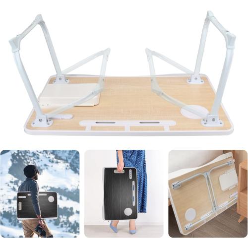 Laptop Bed Table, Laptop Desk for Bed, Foldable Laptop Bed Desk with USB Charge Port, Handle, Desktop Card Slot, Cup Slot, Side Drawer, Portable Laptop Table for Bed Eating Reading Working