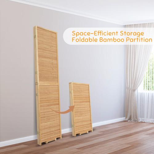 Bamboo Mesh Woven Room Divider 5.6FT,4 Panel Folding Privacy Screen,Brown | Hand-woven Bamboo Room Dividers,Folding Privacy Screens,Rotatable Support Feet,Freestanding,Portable Wall Divider