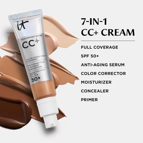 IT Cosmetics CC  Cream - Natural Full Coverage Foundation With SPF 50 , Color Corrector & Anti-Aging Hydrating Serum, Hyaluronic Acid   Peptides, Lightweight Up To 24H Wear, All Skin Types