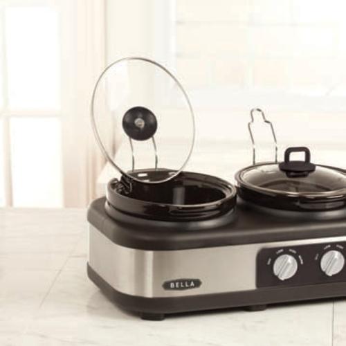 BELLA Triple Slow Cooker and Buffet Server, 3 x1.5 QT Manual Stainless Steel