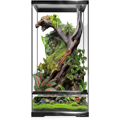 Size 12x12x24 15 Gallon Tall Reptile Glass Tank 12x12x24 with Drainage System - Pre-Assembled Vertical Reptile Cage for Arboreal Geckos,Chameleon,Lizard,Tree Frog and Snake with Terrarium Decoration