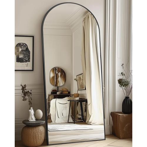 Antok Full Length Mirror, 58x19 Arched Floor Mirror, Glassless Mirror Full Length with Stand, Floor Mirrors Freestanding, Wall Mounted Mirrors for Living Room, Black