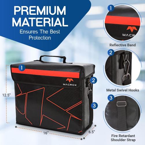 Size 16x12.6x6.5 Fireproof and Waterproof Document Bag with Lock, 6200℉ Insulated, Patented Enclosed Flap Design, Heavy Duty Fire Safe Storage Box for Documents, Files & Valuables, 16x12.6x6.5