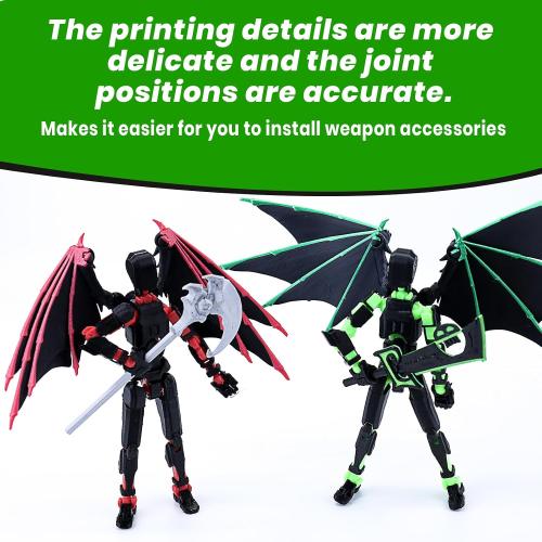 T13 Winged Robot Action Figure, Triple-Bladed Scythe, Black Wings