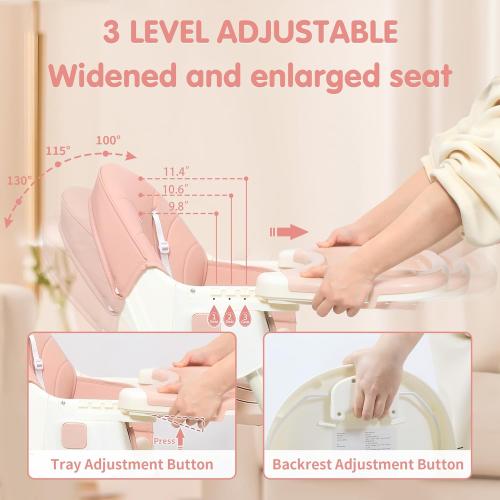 Baby High Chair, 6 in 1 Convertible High Chairs for Babies and Toddlers with 5-Point Safety Harness,Foldable High Chair for Space-Saving, Adjustable Dining Tray,Backrest & Height,Easy to Clean Surface