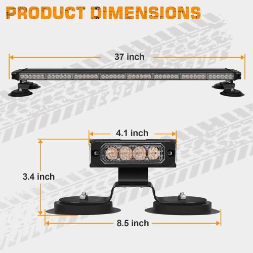 37 104 LED Roof Strobe Light Bar Amber White Emergency Lights | Top Double Side Traffic Advisor Warning Safety Caution Lights Magnetic Mount for Construction Vehicles Plow Trucks Wreckers