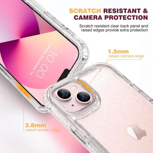 Diaclara Designed for iPhone 13 Case, Full Body Rugged with Built-in Touch Sensitive Anti-Scratch Screen Protector, Soft TPU Bumper Case for iPhone 13 6.1 (Clear Glitter)