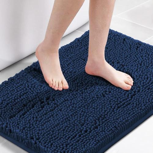 Navy Blue Bath Rug, Bath Mat Non Slip Bath Mats for Bathroom Floor, Bathroom Rug Extra Thick Chenille Rug Absorbent Soft Shaggy Washable Dry Fast Plush Rugs for Bathtubs
