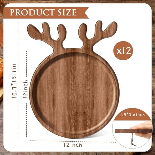 Ziliny 12 Pcs Christmas Appetizer Platter 12 Inch Cutting Board Acacia Serving Trays Wood Charcuterie Board Tray Snack Dessert Candy Dish Plate for Kitchen Gifts (Deer Antler)