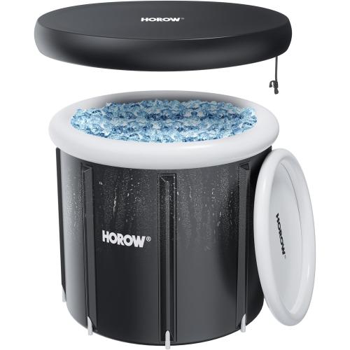Size 33.5L x 35.5W x 29.5H Color Black HOROW Ice Bath Tub for Athletes, Multiple Layered Portable Ice Bath Plunge for Cold Water Therapy and Recovery, Inflatable Ice Pod Barrel with Cover, Foldable Ice Plunge Tub for Home, Gym, Outdoor Use