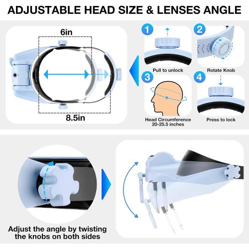 Dilzekui Magnifying Glasses for Close Work 1X-14X Magnifier Headset w/Light