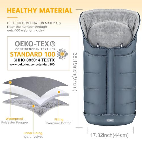 Orzbow Warm Bunting Bag Universal, Stroller Sleeping Bag Cold Weather, Waterproof Toddler Footmuff (Grey, Large)