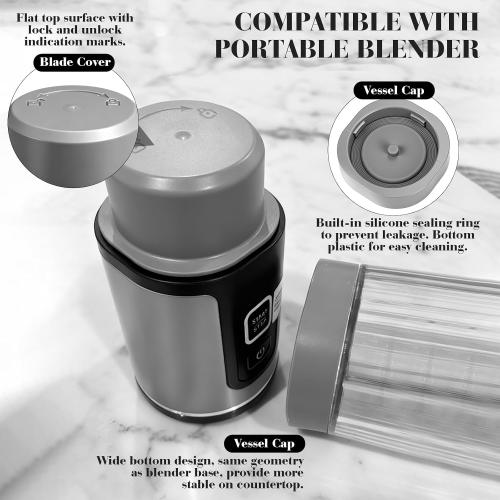Portable Blender Blade Cover and Vessel Cap Compatible with Blast Portable Blender Bc100 Series and Bc151 Series, Replacement Accessories Lid Set, Plastic, Leak-proof Seal Dark Gray