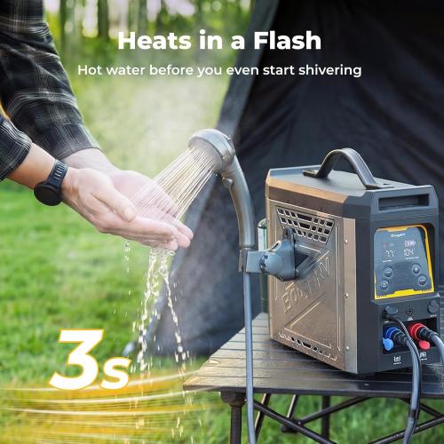 BougeRV Upgraded Portable Propane Water Heater, Hot Water Heater w/Built-in battery for Showering & Cleaning, Camping Water Heater w/Water Pump & Showerhead, Overheating Protection, Outdoor Use