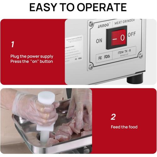 Electric Meat Grinder #8, 0.5HP Heavy Duty Industrial Stainless Steel Meat Mincer, Sausage Stuffer with 2 Blades, 2 Plates & 3 Sausage Tubes, Meat Grinder Machine for Home Use Butchering