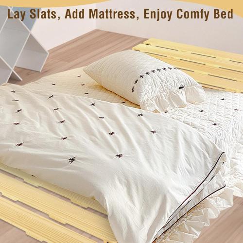 Size twin Japanese Tatami Mat Floor Bed, Knotless Solid Wood, Roll-Up Slatted, Bed Plate with 2 Storage Straps, Moisture-Proof and Breathable for Floor Sleeping or Futon Mattress, Twin